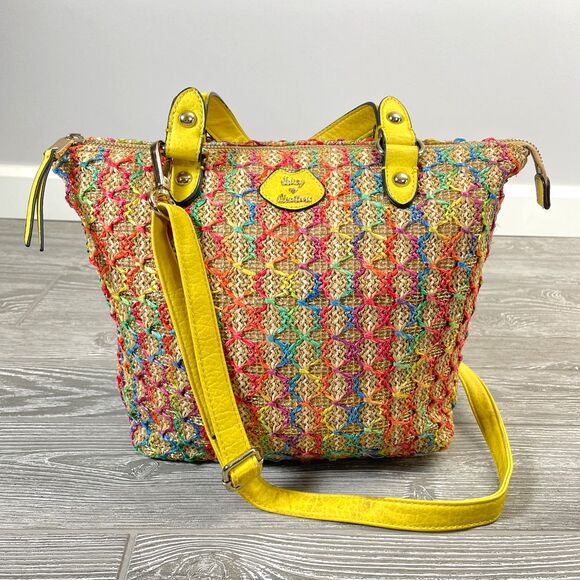 Vintage Juicy Couture Crossbody Purse Woven Straw Rainbow Stitch Hobo Crossbody - Picture 1 of 11